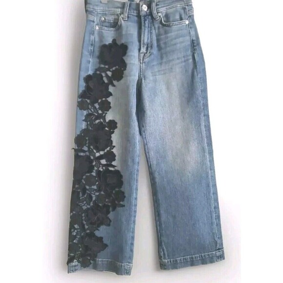 7 For All Mankind Denim - 7 For All Mankind Jean Women 24 Alexa Cropped Trouser Floral Embroided Wide Leg
